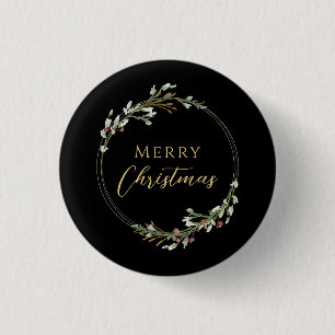 Badge Rond 2,50 Cm Couronne minimaliste de Noël noir