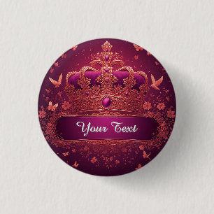 Badge Rond 2,50 Cm Couronne rose élégante avec embellissements en or