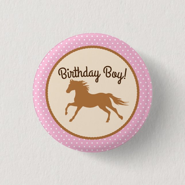 Badge Rond 2,50 Cm Cowgirl Horse Pony mignonne 1er anniversaire de fê (Devant)