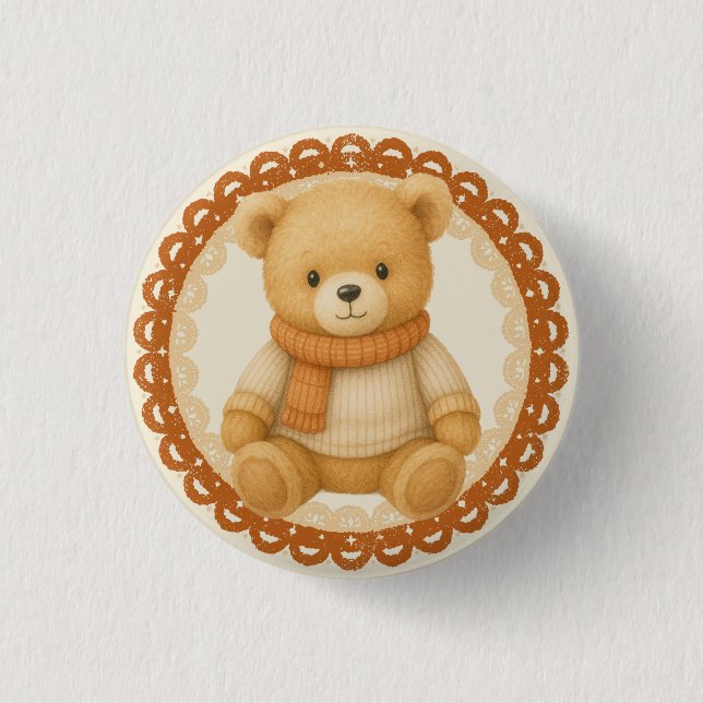Badge Rond 2,50 Cm Cozy Fall Baby Shower | Neutral Cream & orange (Devant)