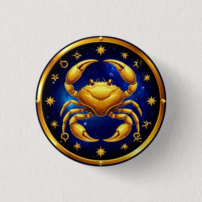 Badge Rond 2,50 Cm Crabe Doré Zodiaque Cosmique (Devant)