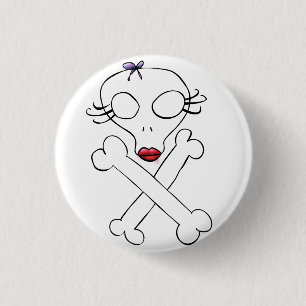 Badge Rond 2,50 Cm Crâne Alien Féminin Mignon Os Croisés
