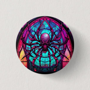 Badge Rond 2,50 Cm Crâne d'araignée en vitrail gothique