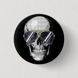 Badge Rond 2,50 Cm Crâne de bande dessinée d'art Pop avec lunettes de