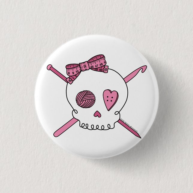 Badge Rond 2,50 Cm Crâne de métier (rose) (Devant)
