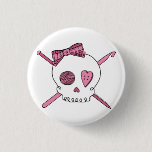 Badge Rond 2,50 Cm Crâne de métier (rose)