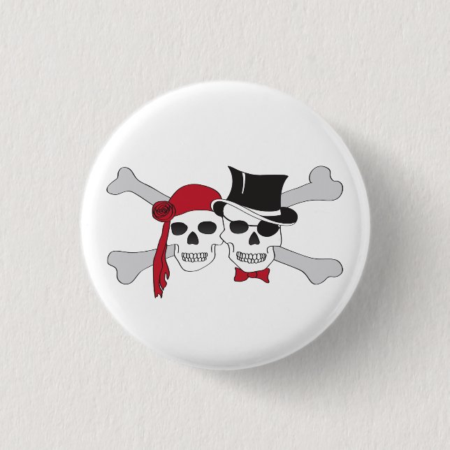Badge Rond 2,50 Cm crâne de pirate et os croisés (Devant)