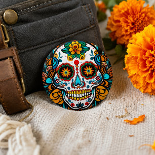 Badge Rond 2,50 Cm Crâne de sucre coloré Día de los Muertos