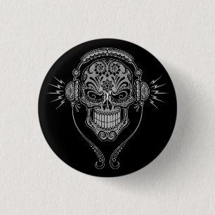 Badge Rond 2,50 Cm Crâne de sucre du DJ - noir