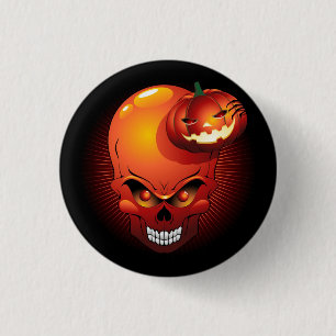 Badge Rond 2,50 Cm Crâne d'Halloween et Citrouille