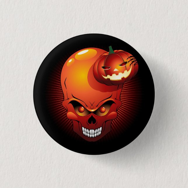 Badge Rond 2,50 Cm Crâne d'Halloween et Citrouille (Devant)