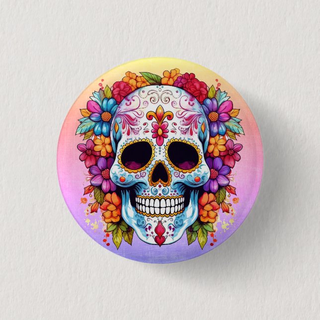 Badge Rond 2,50 Cm Crâne en floraison (Devant)