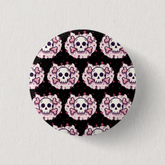 Badge Rond 2,50 Cm Crâne et Os de Croix Rose Pastel