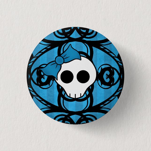 Badge Rond 2,50 Cm Crâne mignon sur bleu et noir (Devant)