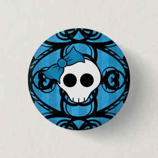 Badge Rond 2,50 Cm Crâne mignon sur bleu et noir