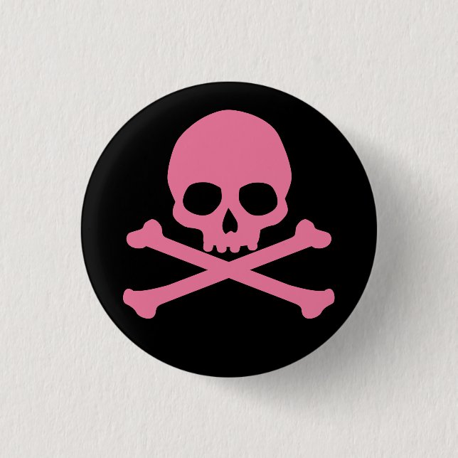 Badge Rond 2,50 Cm Crâne rose simple et os croisés (Devant)