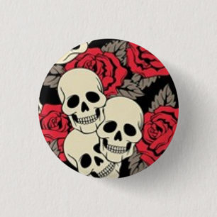Badge Rond 2,50 Cm Crânes et bouton de roses