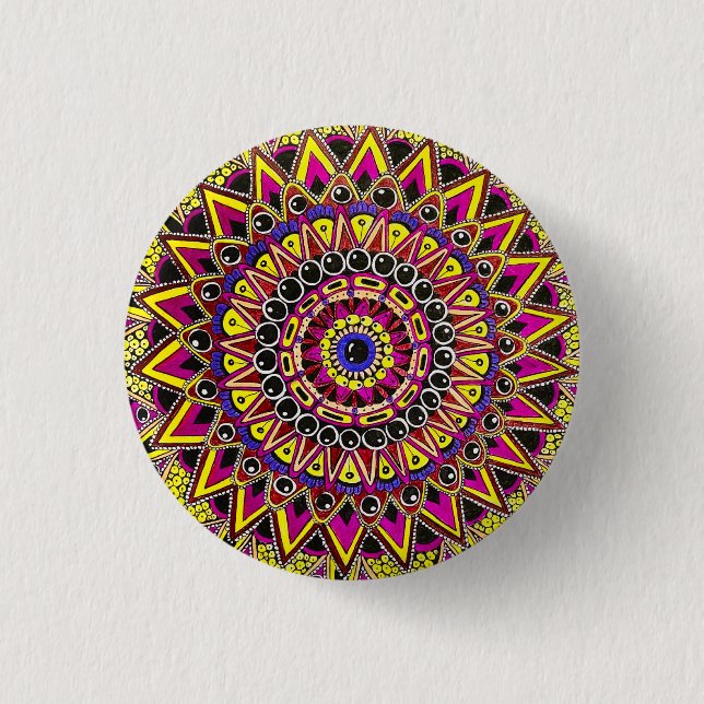 Badge Rond 2,50 Cm Crayon de couleur violet jaune Mandala (Devant)