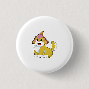 Badge Rond 2,50 Cm Crème glacée Chien avec gaufre