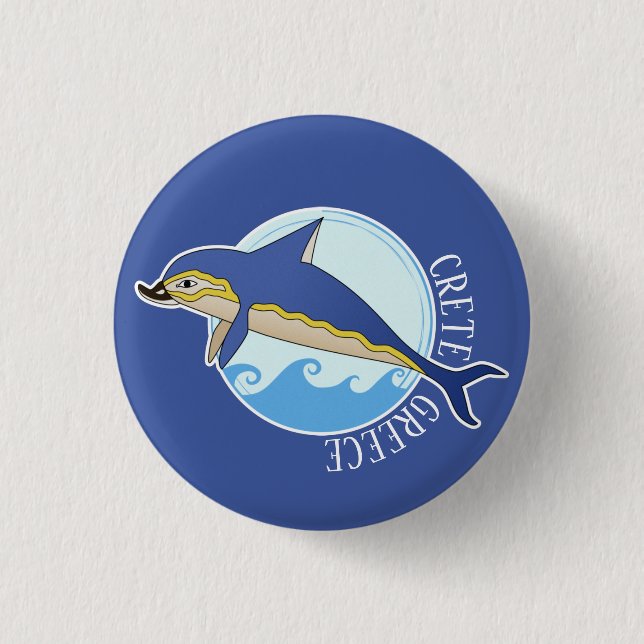 Badge Rond 2,50 Cm Crète, Grèce Dauphin Minoen & Vagues (Devant)