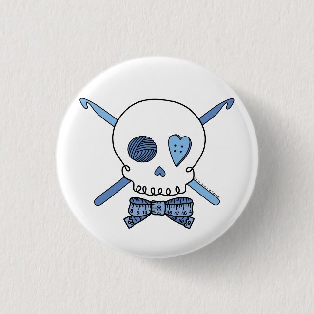 Badge Rond 2,50 Cm Crochets de crâne et de crochet (bleus) (Devant)