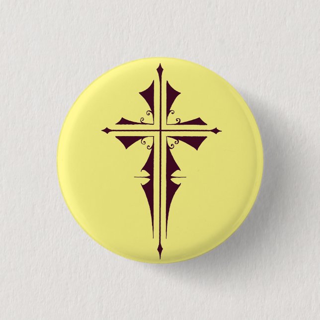 Badge Rond 2,50 Cm Croix chrétienne d'art pourpre royal (Devant)