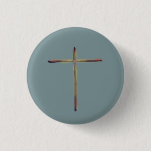 Badge Rond 2,50 Cm Croix chrétienne minimale bleu vert 