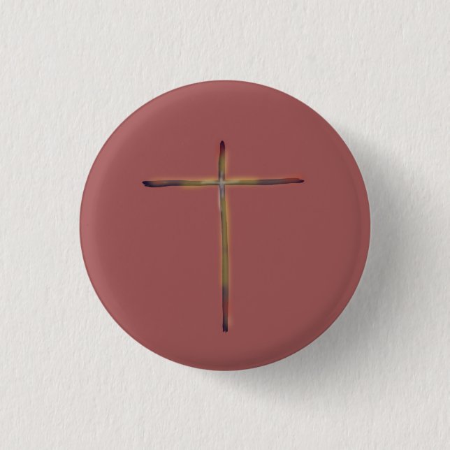 Badge Rond 2,50 Cm Croix chrétienne minimale rose (Devant)