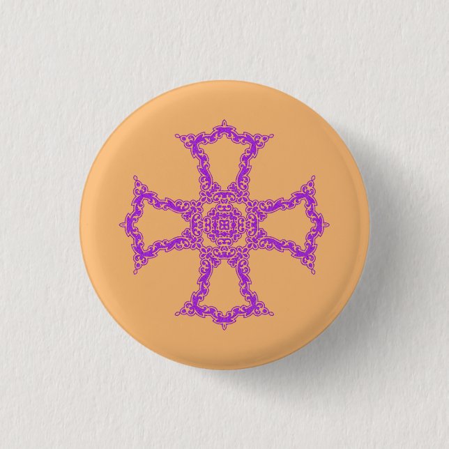 Badge Rond 2,50 Cm Croix chrétienne rose (Devant)