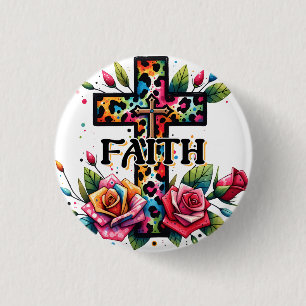 Badge Rond 2,50 Cm Croix de foi arc-en-ciel chrétien