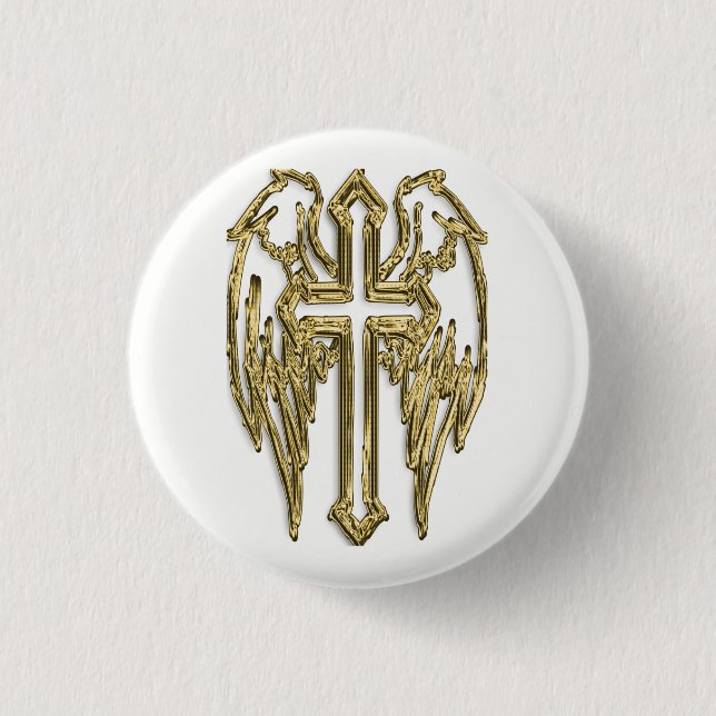 Badge Rond 2,50 Cm croix d'or catholique blanche (Devant)