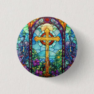Badge Rond 2,50 Cm Croix en verre tendu