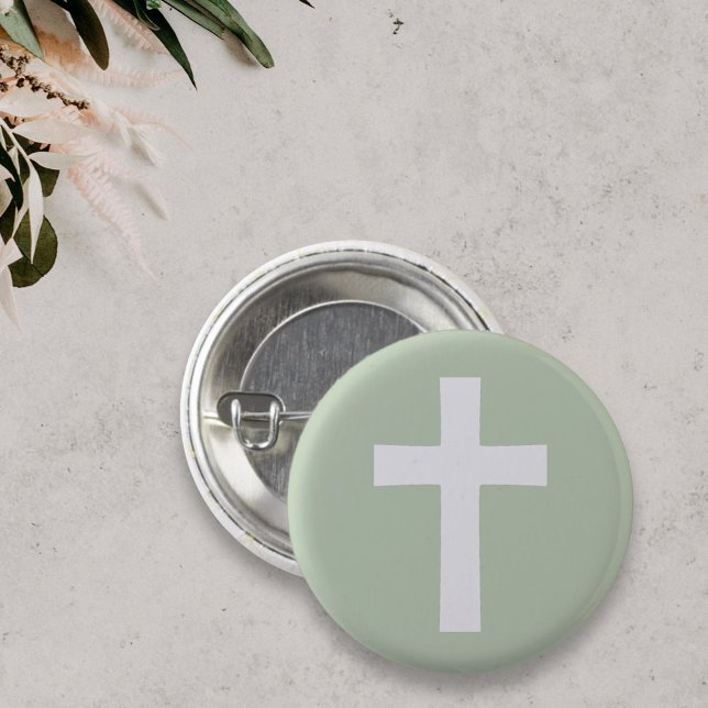 Badge Rond 2,50 Cm Croix simple sur bouton vert (White Cross on Green Button)