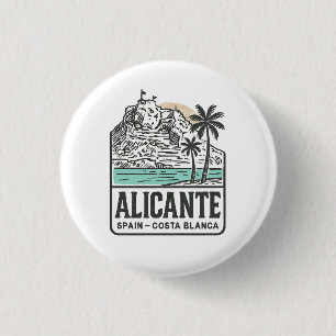 Badge Rond 2,50 Cm Croquis d'Alicante Château Santa Bárbara Costa Bla