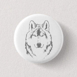 Badge Rond 2,50 Cm Croquis De La Tête De Tête De Loup Noir Et Blanc
