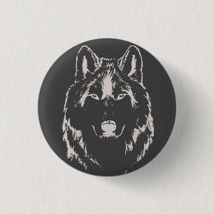 Badge Rond 2,50 Cm Croquis De La Tête De Tête De Loup Noir Et Blanc