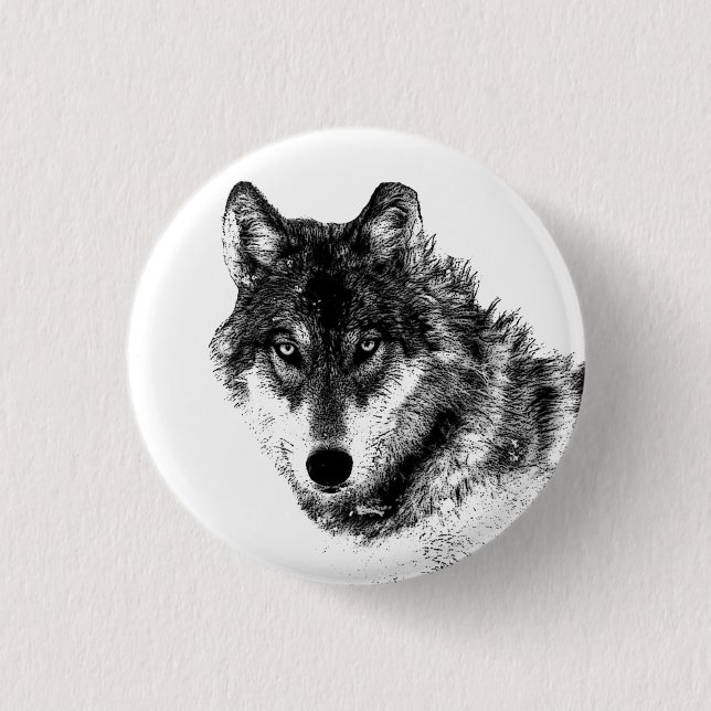 Badge Rond 2,50 Cm Croquis de loup gris (Devant)