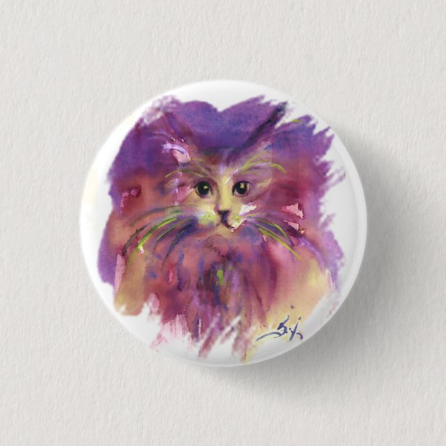 BADGE ROND 2,50 CM CUISINE POURPUE, PORTRAIT DE CAT DE CUISINE (Devant)