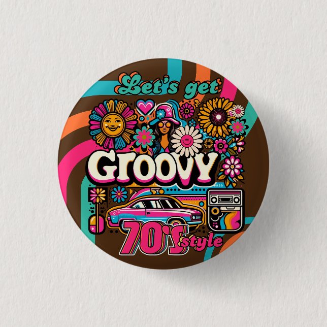 Badge Rond 2,50 Cm Custom 70's Rétro Disco Anniversaire Boogie Groovy (Devant)