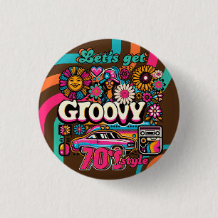 Badge Rond 2,50 Cm Custom 70's Rétro Disco Anniversaire Boogie Groovy