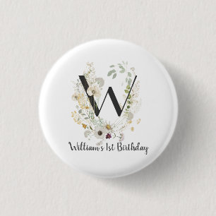 Badge Rond 2,50 Cm Custom Initial W avec couleur douce Fleurs sauvage