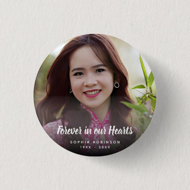 Badge Rond 2,50 Cm Custom Photo Forever In Our Hearts Funeral (Devant)