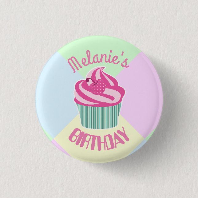 Badge Rond 2,50 Cm Custom Pink Birthday Cupcake Personalised (Devant)