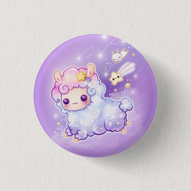 Badge Rond 2,50 Cm Cute alpaca avec l'étoile filante kawaii (Devant)