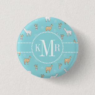 Badge Rond 2,50 Cm Cute Alpaca Llama Cactus Motif