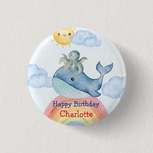Badge Rond 2,50 Cm Cute arc-en-ciel poulpe Poisson de baleine Fête d'