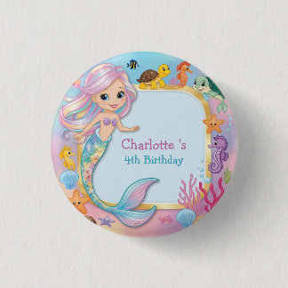 Badge Rond 2,50 Cm Cute arc-en-ciel sirène poisson hippocampe étoile