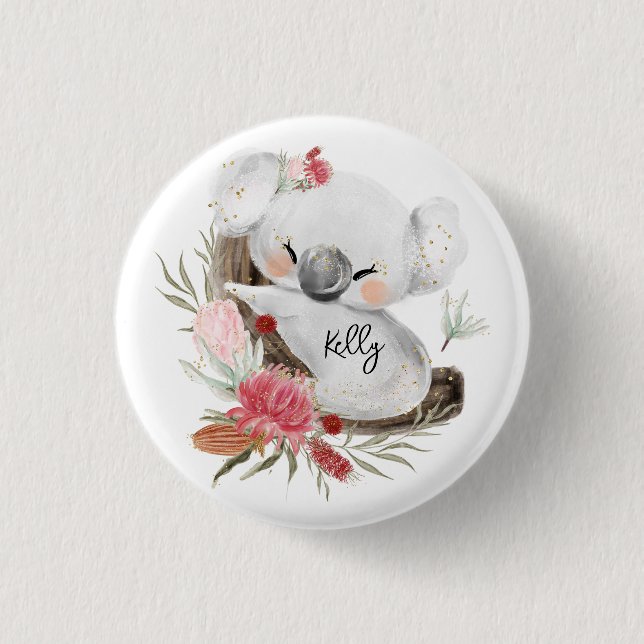 Badge Rond 2,50 Cm Cute Baby Koala Gold Speckle Nom personnalisé (Devant)