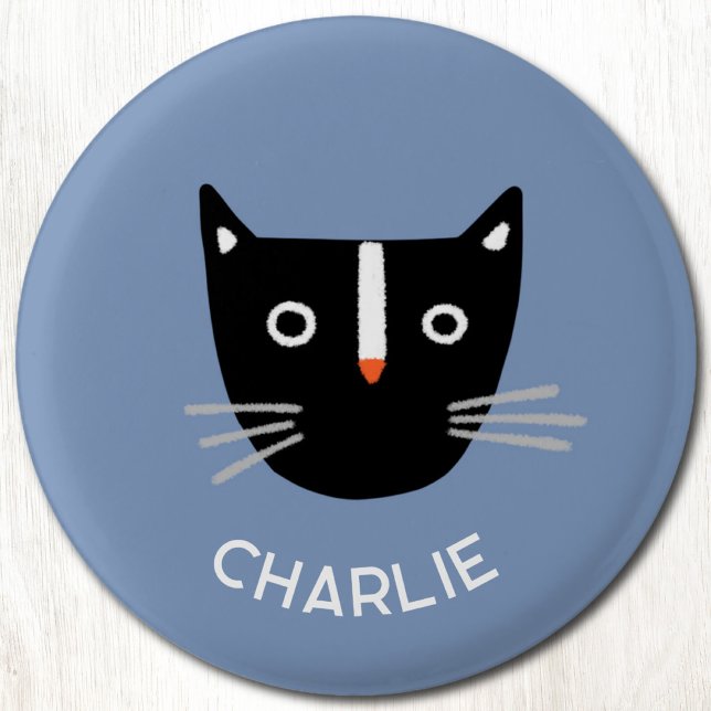 Badge Rond 2,50 Cm Cute Black White Chat Nom personnalisé (Fun black and white tuxedo cat personalized name button)