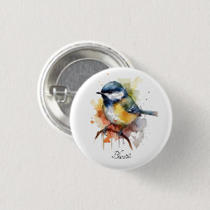 Badge Rond 2,50 Cm Cute Bluetit sur une branche, personnalisé